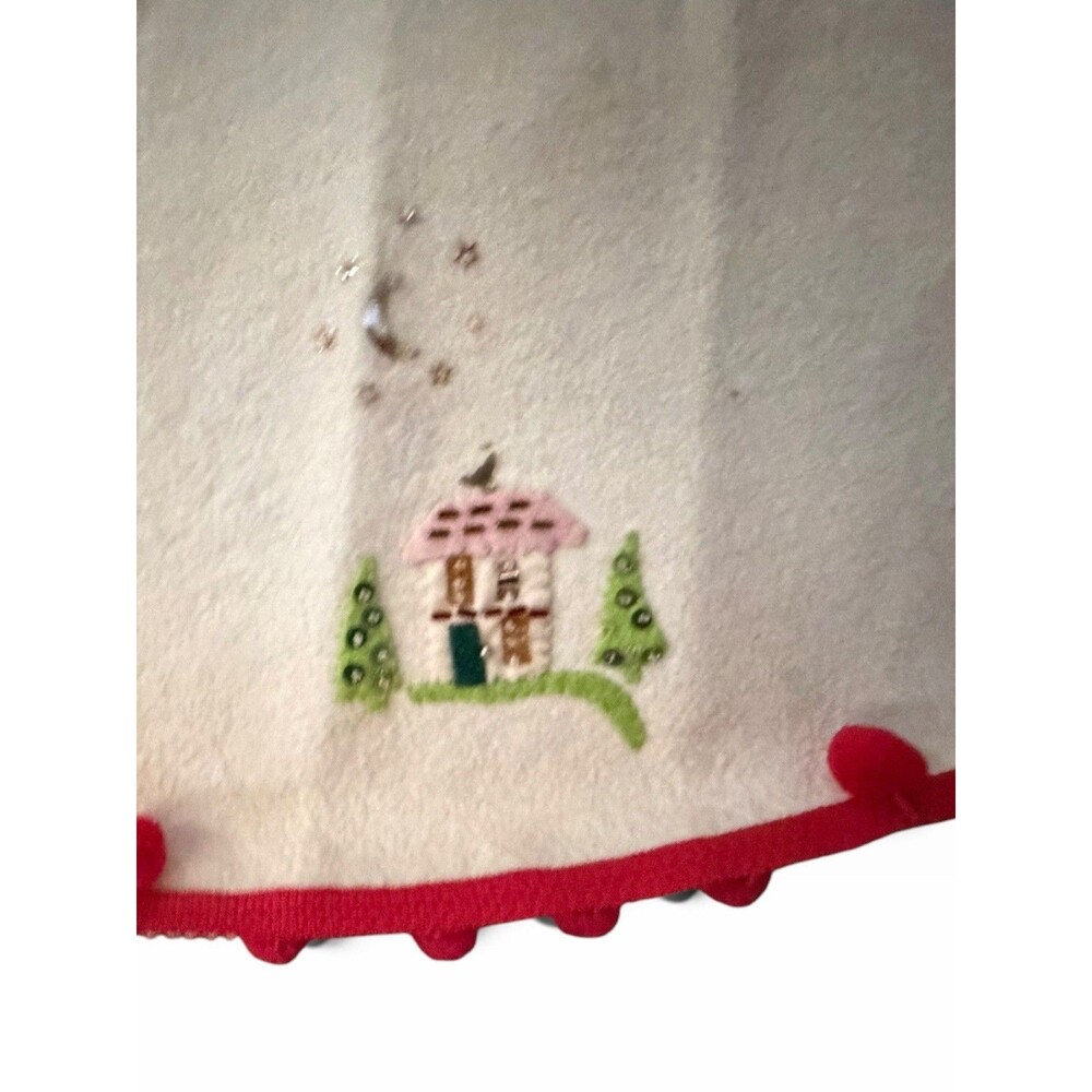 Vintage Felt Sequin Christmas Tree Skirt Small 27” Merry Christmas Pom Poms - Picture 5 of 9
